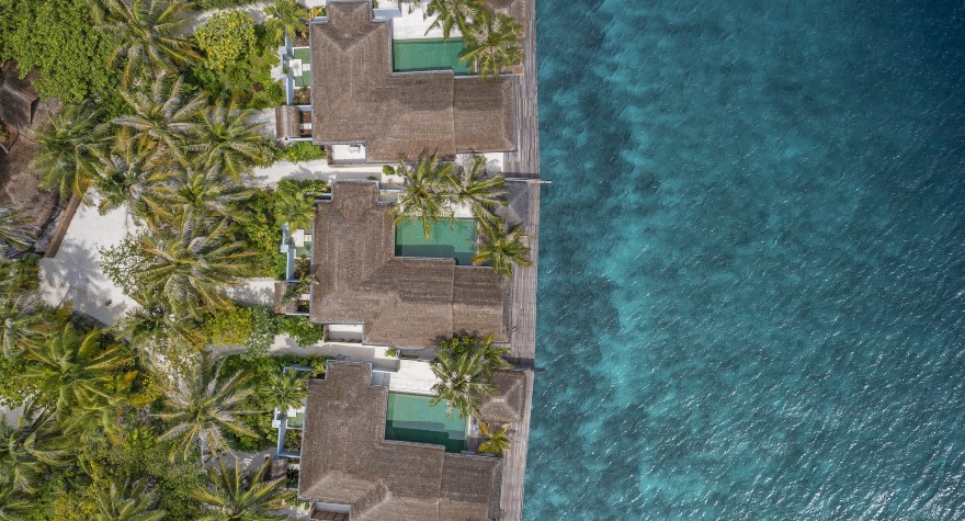 Aerial view of the Two Bedroom Ocean House with Pool at Naladhu Private Islands Maldives