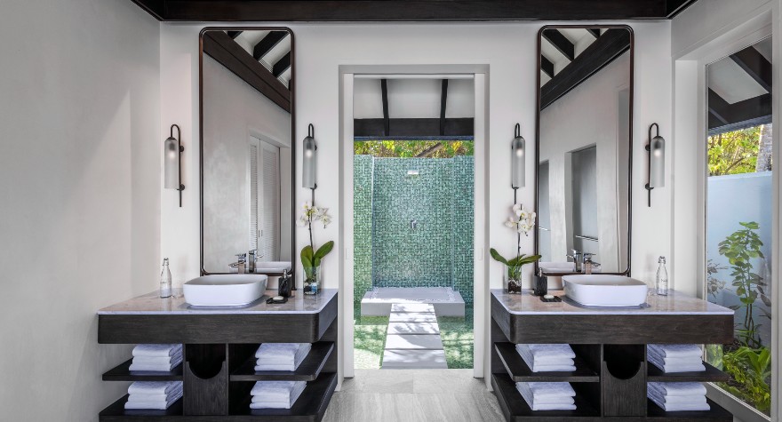 Bathroom of the Two Bedroom Ocean House with Pool at Naladhu Private Islands Maldives