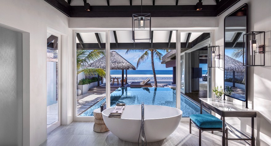 Bathroom with bathtub of the Two Bedroom Ocean House with Pool at Naladhu Private Islands Maldives