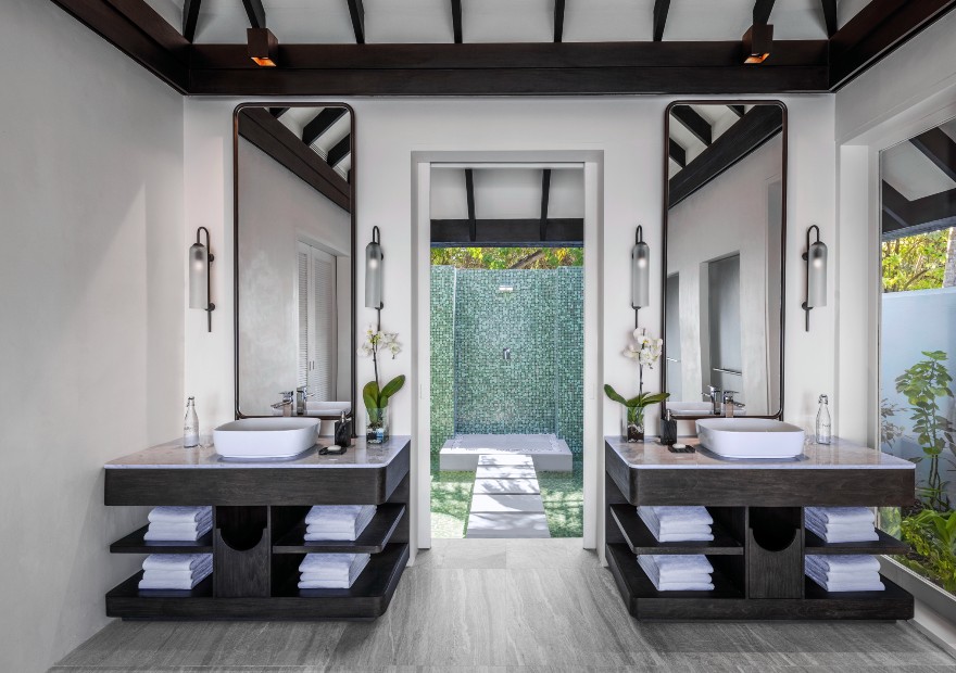 Bathroom of the Two Bedroom Ocean House with Pool at Naladhu Private Islands Maldives