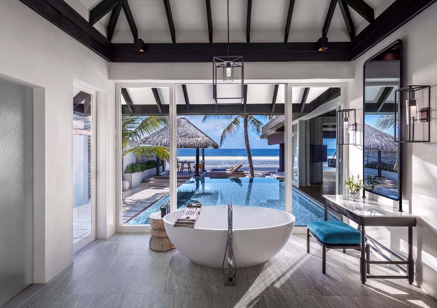 Bathroom with bathtub of the Two Bedroom Ocean House with Pool at Naladhu Private Islands Maldives